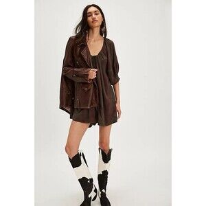 Free People XS Bop Around Romper Dark Gray Overdye Extra Small Oversized New NWT